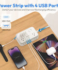 Flat Plug Power Strip With 10 Ft Cord, 6 Outlets And 4 USB Ports, Overload Protected Extension Cord For Indoor Use