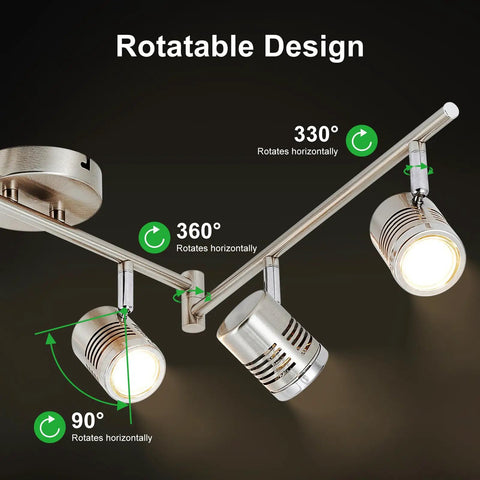 Rotatable design of 6 Light Track Lighting Fixtures With Swing Arm Heads for Kitchen and Living Room in nickel finish