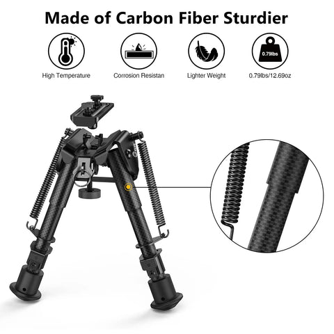 Carbon Fiber Bipod 6 To 9 Inches With M-Rail Adapter, Ultra Lightweight Yet Beefy Strong, Quick Clamp Setup for Rifles