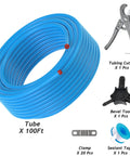 Three Quarter Inch Shop Air Line Kit With 100 Ft HDPE Aluminum Hose Blue For Garage Air Compressors, Built Tough High Pressure Piping Up To 200 Psi