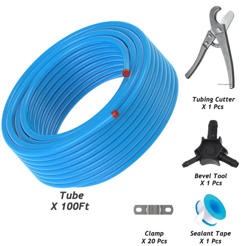 Three Quarter Inch Shop Air Line Kit With 100 Ft HDPE Aluminum Hose Blue For Garage Air Compressors, Built Tough High Pressure Piping Up To 200 Psi