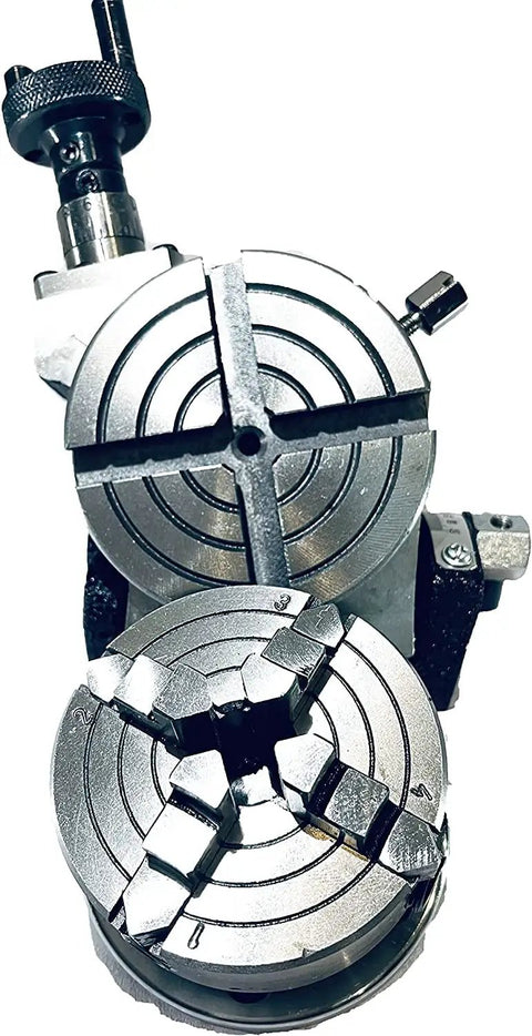 3 Inch Tilting Rotary Table With 70mm 4 Jaw Independent Dog Chuck And M6 Clamp Kit For Milling And Metalworking Gear, top view close-up
