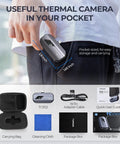 Thermal Imaging Camera For iOS With Lightning Port, 512x384 Super Resolution, shown pocket-sized with accessories.