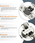 Close-up of satin-nickel concealed cabinet hinge with 1/2-in overlay and soft-close damper