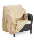 Weatherproof Patio Club Chair Cover With UV Resistant Polyester Outdoor Furniture Shield on wicker chair, beige color