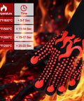 BBQ Gloves Heat Resistant Up To 1472 Fahrenheit Silicone Non Slip Long Kitchen Gloves for grilling close-up with flame design