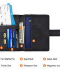 Must Have Passport Wallet With Magnetic Button Closure For Travel Essentials A Sleek Black Passport Book Holder open showing slots