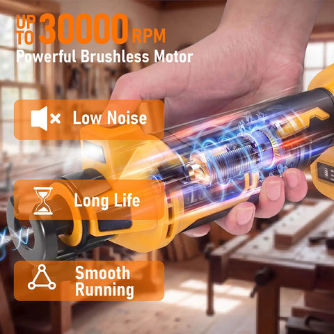 Cordless Drywall Cut-Out Tool Built For Pros With Brushless Rotary Saw, 28000 RPM, 3-Speed Depth Adjustable, LED Light, Compact Spiral Tool For Sheetrock And Wood Cutting, Compatible With 20V Batteries (Battery Not Included) in hand