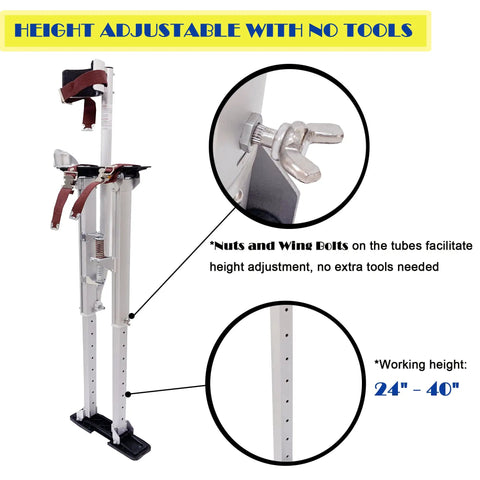Aluminum Drywall Stilts 24 To 40 Inch Height Adjustable Tool Stilts For Walking Painting Cleaning Taping Lightweight Silver