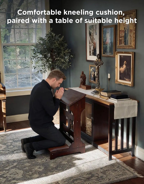 Solid Pine Wood Prayer Bench Kneeler With Cushioned Seat for Home And Church Use in a room setting