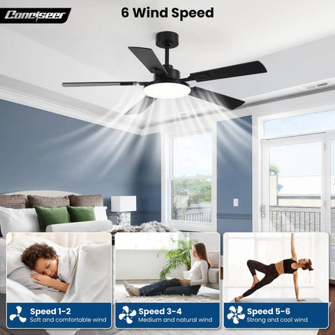 52 Inch Ceiling Fan With Lights And Remote For Bedroom Living Room Kitchen Office Indoor Outdoor Use 6 CCT Dimmable 5 Blades