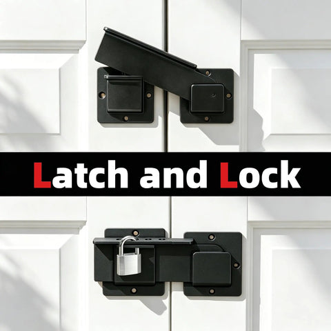 Easy As Pie Setup Heavy Duty 9 Inch Reversible Door Latch With Padlock Hole on white doors for security.