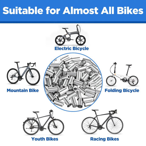 Collage with bike types around 100 Pcs 5mm Bike Brake Cable Housing Ferrule End Caps And Crimps For Mountain And Road Bikes Must Have Pack