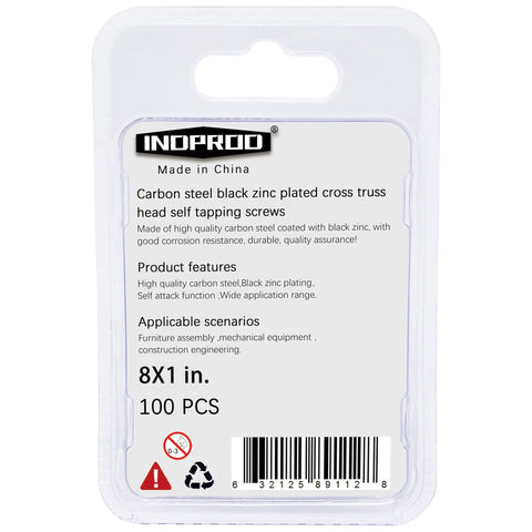 No Sweat Black Self Tapping Wood Screws Number 8 X 1 Inch 100 Pack Rock Solid Zinc Plated Steel Fasteners With Wide Truss Head And Phillips Drive For Easy Drywall Metal Assembly Work