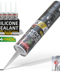 Black Silicone Sealant Caulk For Indoor And Outdoor Use, 10.1 Oz Cartridge, 4 Pack with nozzle and packaging, waterproof adhesive