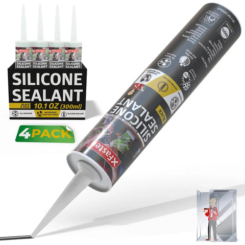 Black Silicone Sealant Caulk For Indoor And Outdoor Use, 10.1 Oz Cartridge, 4 Pack with nozzle and packaging, waterproof adhesive
