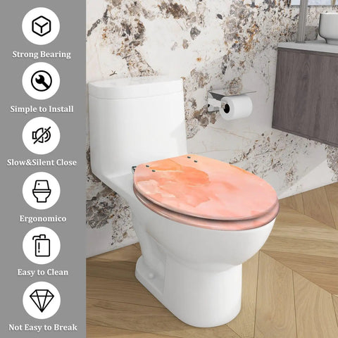Elongated Toilet Seat Quiet Close for Home Bathroom in peach color, showing ergonomic design and slow close feature.