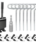 Heavy Duty Ice Anchor Tool Kit For Ice Fishing Shelter And Ice Houses, Six Piece Stakes Set With Drill Bit, One Quarter Inch Adapter