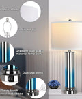 Set Of 2 Ombre Indigo Glass Table Lamps With USB Ports, LED Bulbs Included, showcasing design details and lamp features.