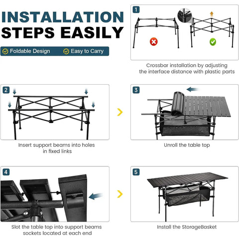 Installation guide for Lightweight Aluminum Folding Camping Table With Portable Roll Up Design for Outdoor Dining setup