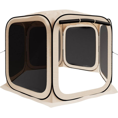 Instant Pop Up Screen Tent With Mosquito Net, Portable Screen House Canopy 12x12 Feet, beige foldable tent with 4 mesh sides