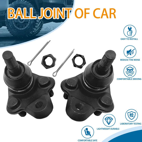 Two front lower ball joints for automotive suspension; black metal with cotter pins and nuts (2-piece set)