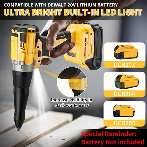 Heavy Duty Brushless Cordless Pop Rivet Gun Pumped With Killer Two Thousand One Hundred Pound Pulling Force For Quick Auto Repair Fixes And Weekend Diy Builds Arriving Fully Loaded And Ready To Crush with built-in LED light
