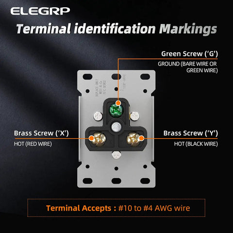 Diagram of 50 Amp 250V Flush Mount Power Outlet NEMA 6 50R Welder Receptacle with terminal identification markings