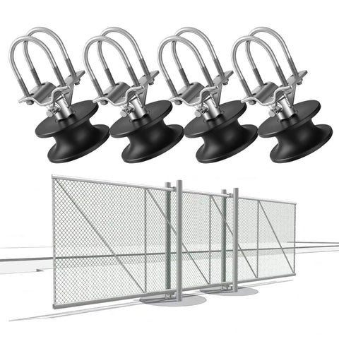 Durable Heavy Duty Nylon Sliding Gate Rollers With Slick Track Wheels For Effortless Outdoor Operation Built Tough Silent Performance Weather Resistant 4 Pack with four rollers and fence.