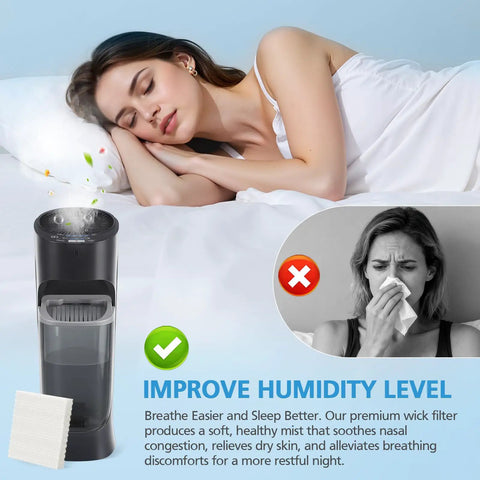 Sleeping woman using 4 Pack HFT600T Filter Replacement For Honeywell Humidifiers HEV615 HEV620 Series Compatible With HFT600PDQ
