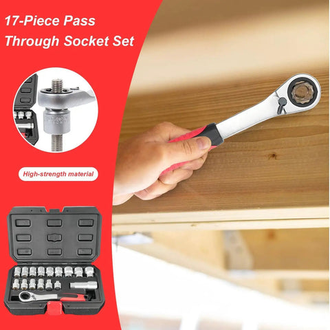 Beefed Up Heavy Duty Socket And Ratchet Set For Car Repair And Home Garage Projects with hollow design in use on wood
