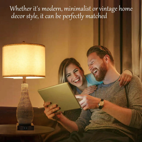 Modern Table Lamp Set For Bedroom Two Pack With Touch Control And 3 Way Dimmable Lighting Fabric Shade For Cozy Nightstand Vibe Reading Lights For Living Room Home Office Includes Two LED Bulbs