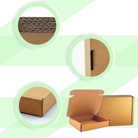 Heavy Duty 5X4X1 Small Shipping Boxes 50 Pack, showing E flute corrugated design and open box for easy packing.