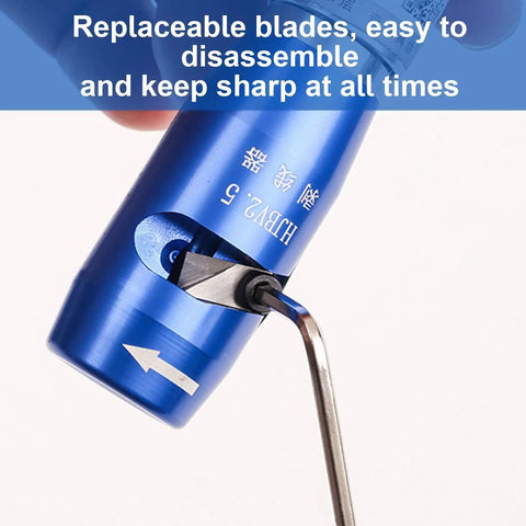 Close-up of Premium Cord Drill Wire Stripper And Cable Sheathing Crimper Tool showing replaceable blades and adjustment feature.