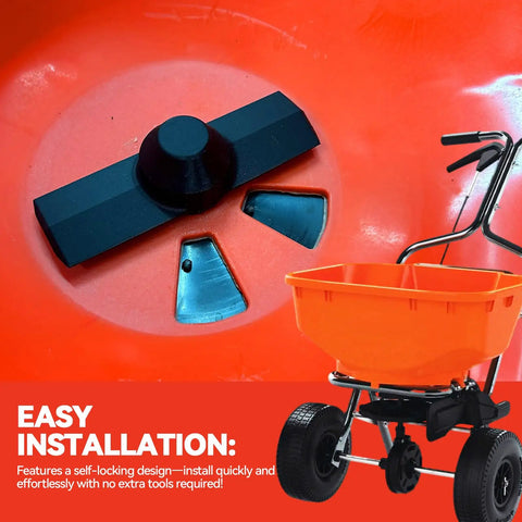 Upgraded Agitator Replacement Part For RB-60 Broadcast Seeder Compatible With Fertilizer And Seeds, shown installed in orange seeder