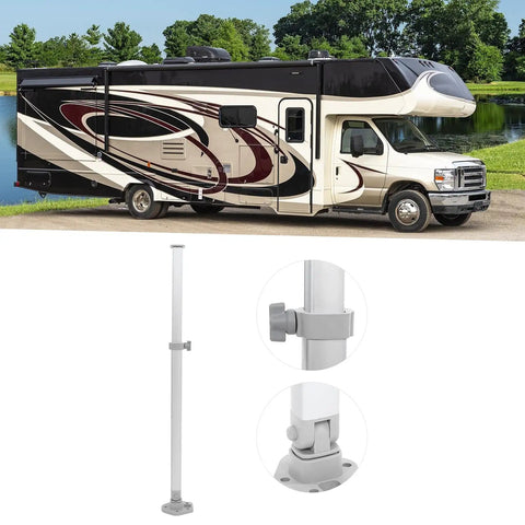Telescopic Aluminum Table Leg with Anodized Frosted Finish, Adjustable 510-760mm, Foldable for RVs, next to a motorhome