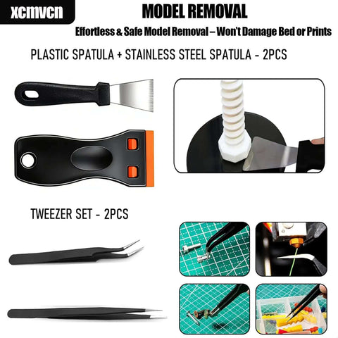 43-Piece Pro 3D Printer Tools Kit showing spatula and tweezer set for safe FDM and SLA model removal