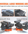 6.5 Inch Jaw Vise With 360 Degree Swivel Locking Base For Workbench showing jaw width, anvil size, and forward/reverse opening dimensions