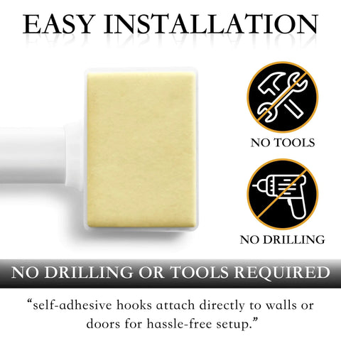 Adhesive Curtain Rods No Drill Two Pack Telescopic 16 To 27 Inches White Easy Stick On Brackets showing easy installation icons
