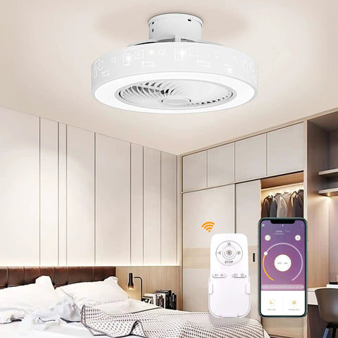 2 In 1 Ceiling Fan With Lights And Remote, 20 Inch No Sweat Low Profile Enclosed Modern Ceiling Fan For Small Rooms in bedroom