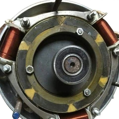 Close-up of 500W Micro Hydroelectric Water Turbine Generator Portable Power Station with copper windings and NdFeB magnets.