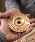 Duper Smooth 6pc Angle Grinder Wood Carving Discs With Vibration Reduction High Elastic Cushion For Easy Shaping Polishing And Grinding Long Sessions, showing a detailed carving disc with a textured surface.
