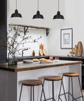 Black Industrial Pendant Lights Set Of 3 Modern Farmhouse Ceiling Fixtures in a cozy kitchen ambiance