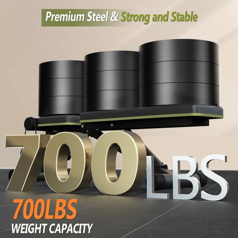Adjustable Weight Bench For Home Gym Foldable 700 LBS Capacity With 9 Backrest Angles Incline Decline Flat Positions displayed