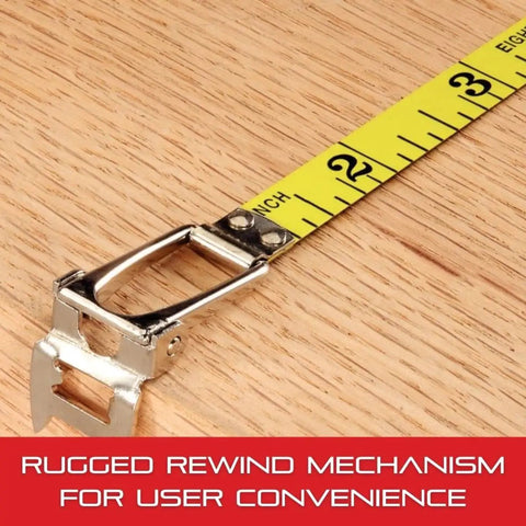 Close-up of folding hook on Long Line Tape Measure With Closed Reel, Nylon Rollers, Rewind Mechanism And Folding Hook, 100 Feet Length
