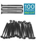 Built Tough Black Door Hinge Screws Size 8 By 2 And Three Quarter Inches Corrosion Resistant Carbon Steel Wood Fasteners visible in bulk.