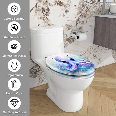 Kids Elongated Toilet Seat Ocean Themed featuring colorful octopus design on elongated toilet in modern bathroom.