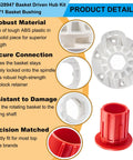 Washer Basket Driven Hub Kit With Bushing Assembly For Whirlpool Maytag Kenmore Washers Replacement W10528947 52719 AP5665171 2684908 Easy Install Ready To Roll, white ABS and red bushing parts