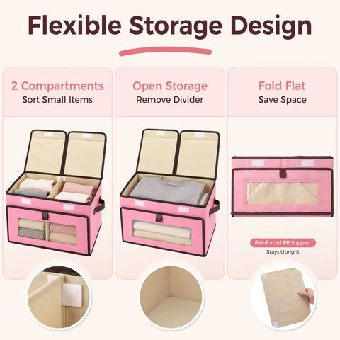 No Hassle Straight Up Foldable Fabric Storage Bins With Tough Lids And Transparent Panels For Rapid Grab Makes Home Sorting A Total Cinch Lightweight build with compartments for organizing items.