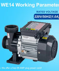 Top Shelf Zero Fuss Hot Tub Circulation Pump 240V 230V 0.35 Horsepower Spa Pool Motor close-up with 220V label and 1.5 inch plumbing fittings.